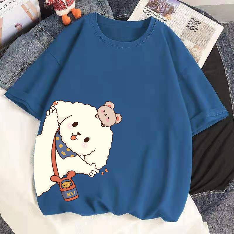 多色純棉可爱印花宽松圆领短袖T恤-HaloBless