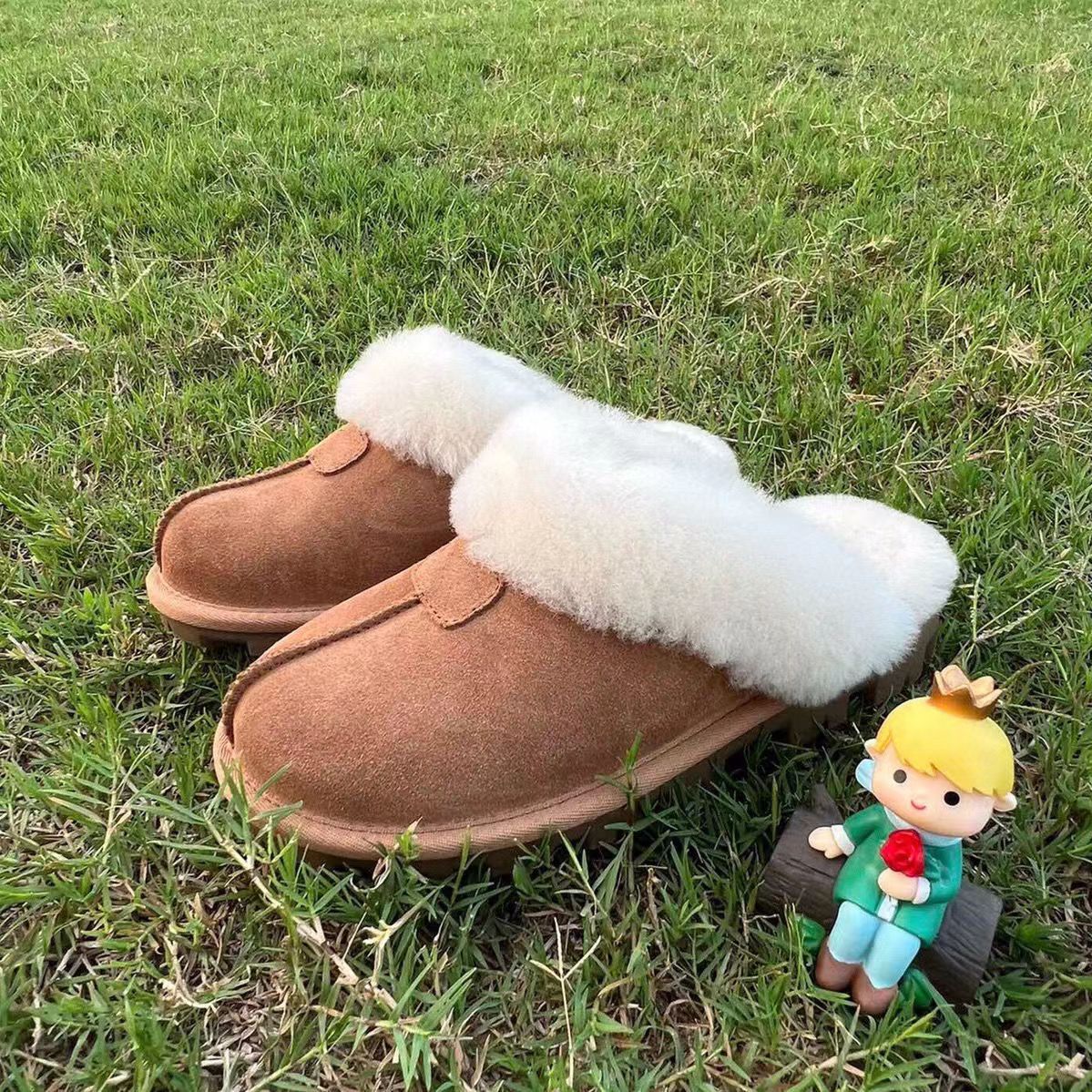 加厚純色羊毛絨防寒防滑包頭拖鞋
