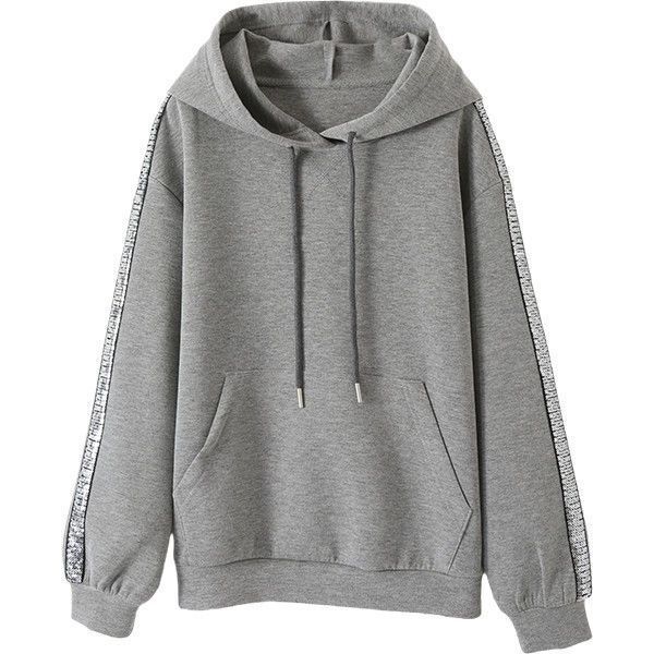 連帽純色亮片系帶時尚百搭舒適休閒衛衣-HaloBless