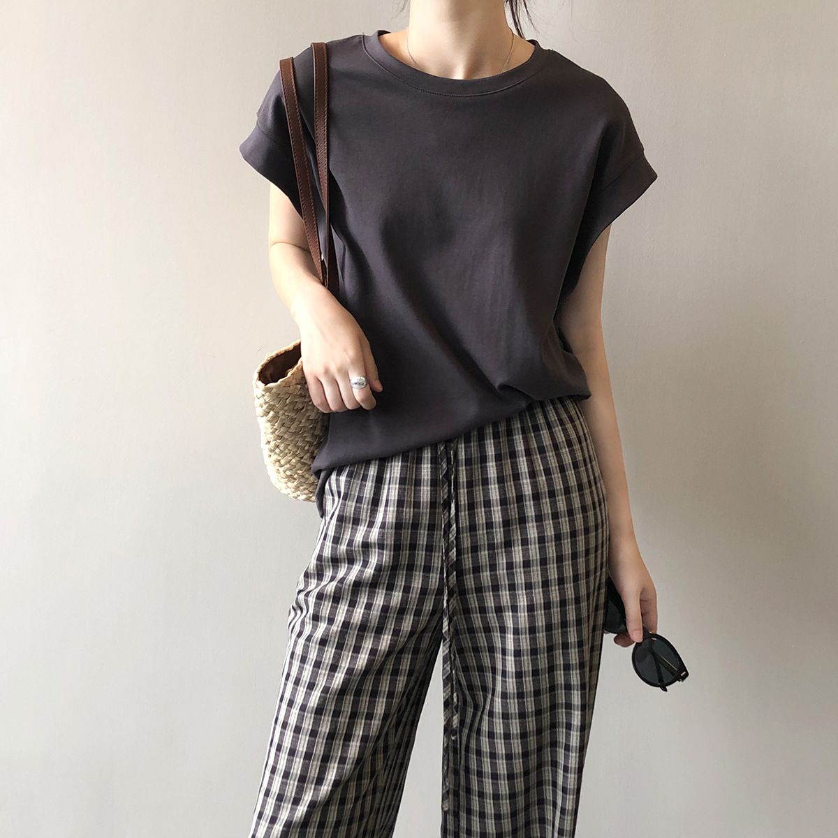 純棉落肩袖高級感寬鬆減齡洋氣短袖t恤-HaloBless