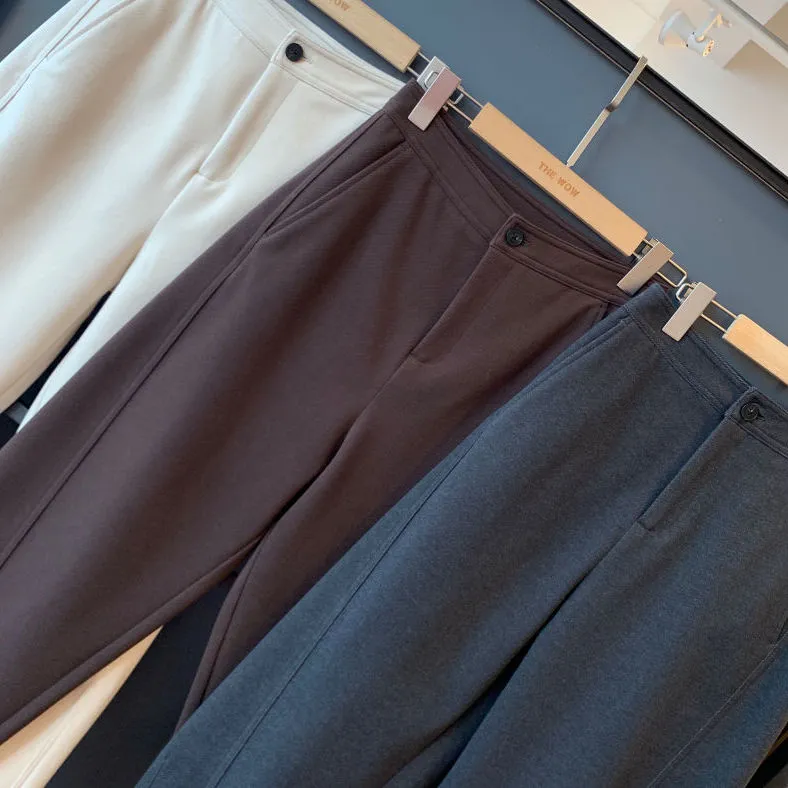 刷毛加厚高腰顯瘦蘿蔔褲休閒毛呢哈倫褲