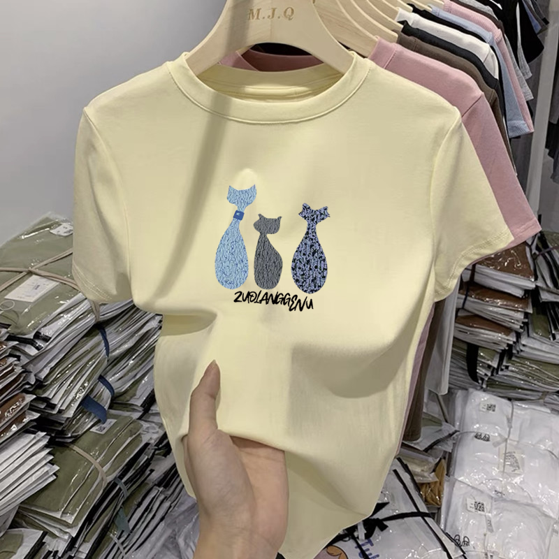 (10色可選)純棉印花修身時尚百搭圓領顯瘦正肩短袖T恤