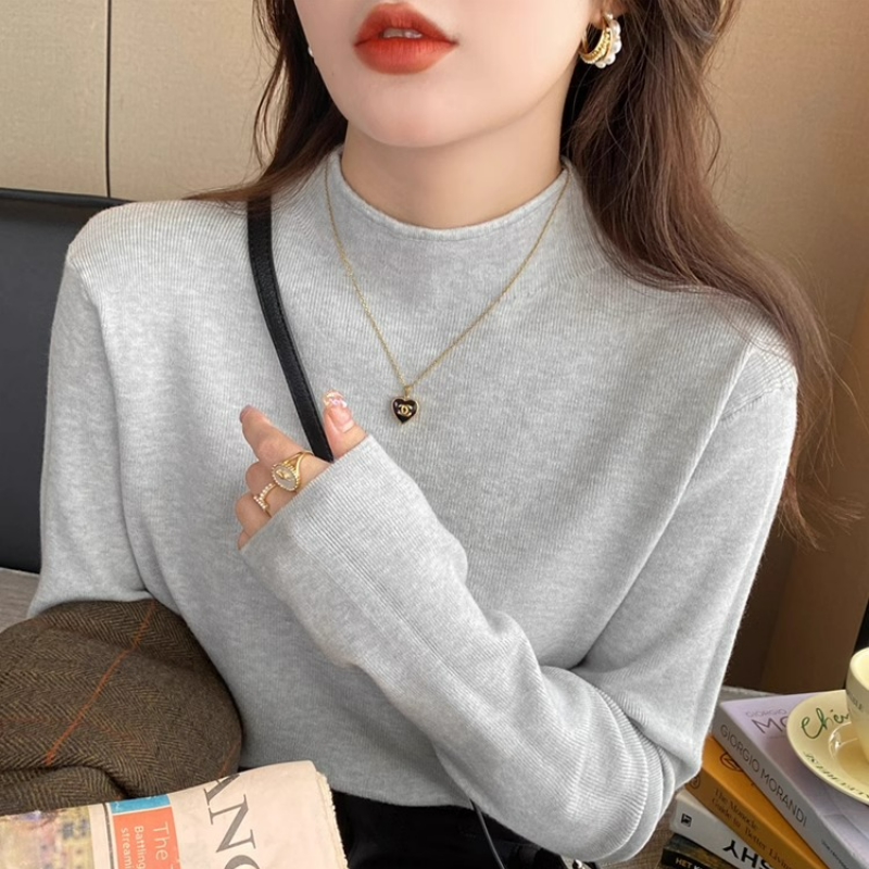 時尚半高領內搭針織螺紋打底衫