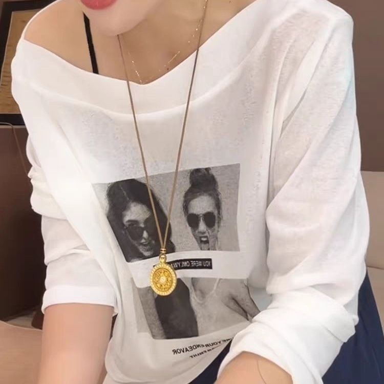 大碼一字領慵懶風寬鬆防曬長袖罩衫-HaloBless