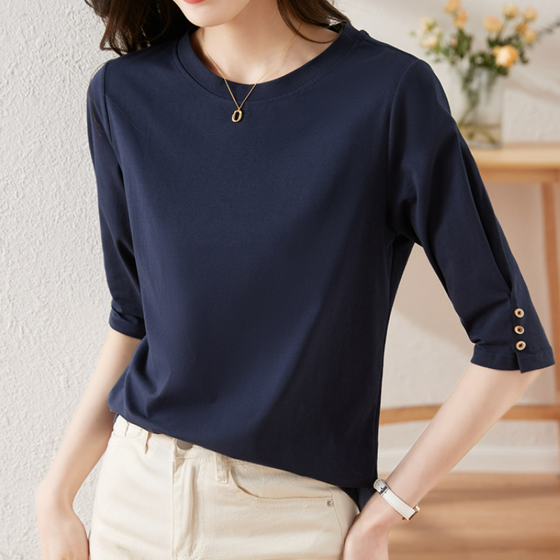 紐扣設計時尚休閒百搭顯瘦七分中袖T恤