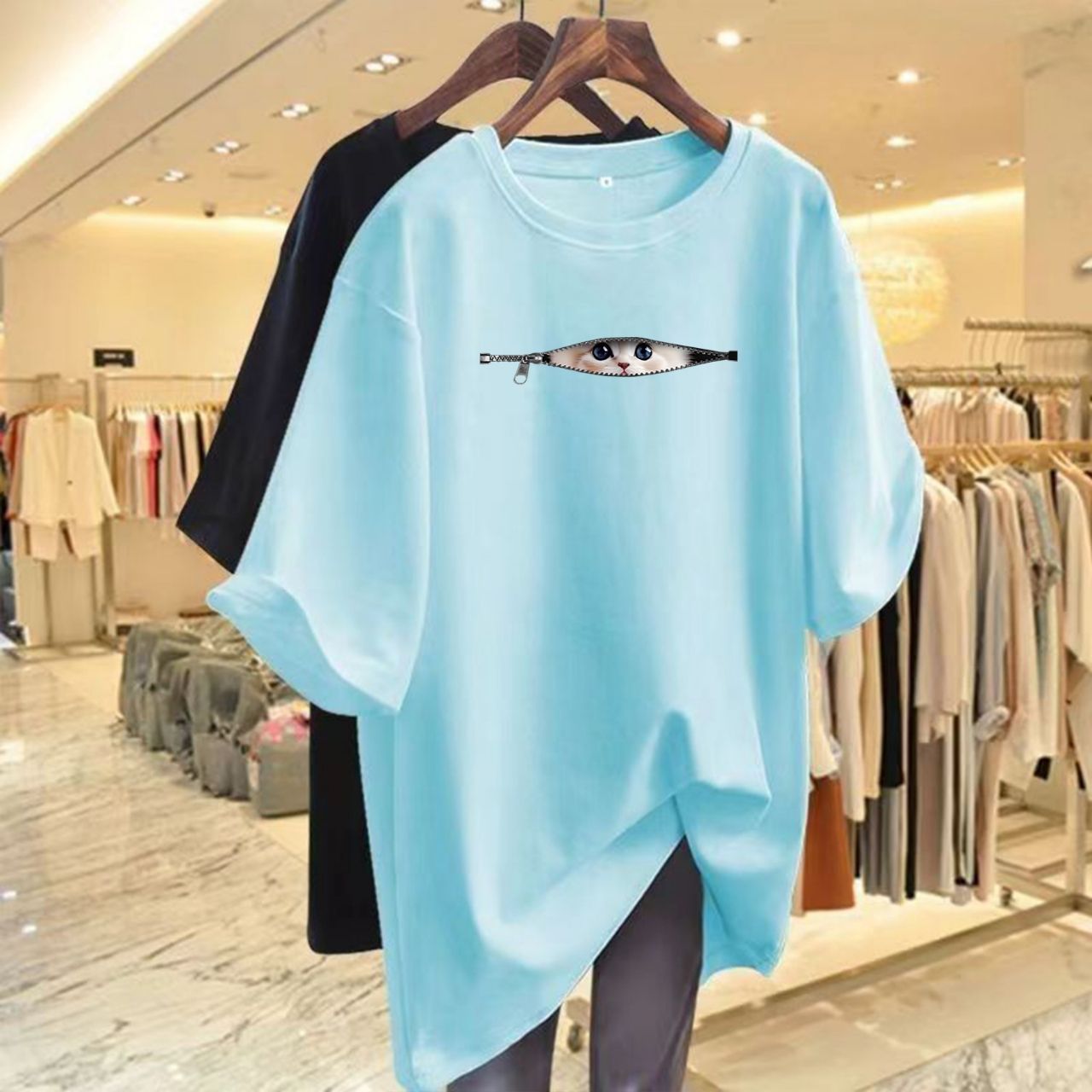 16色純棉寬鬆可愛貓咪寬鬆中長款百搭短袖T恤-HaloBless