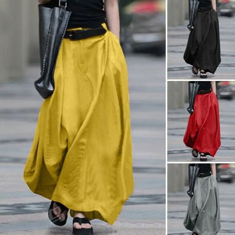 高腰顯瘦大擺A字長款半身裙-HaloBless