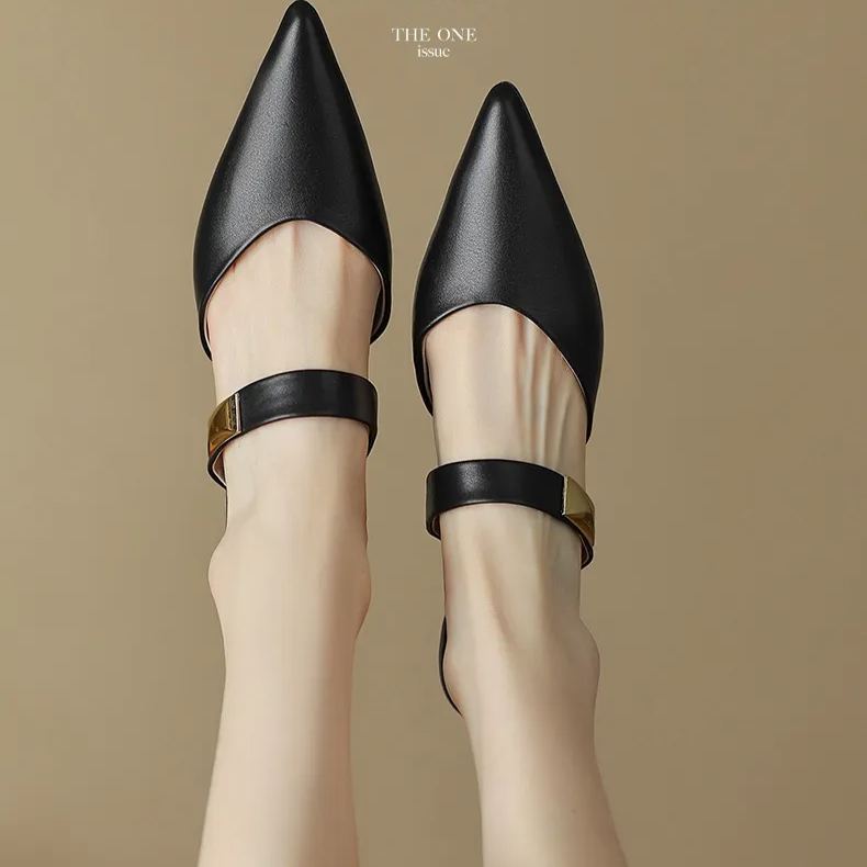 包頭半拖鞋細跟尖頭穆勒鞋高跟百搭涼拖鞋