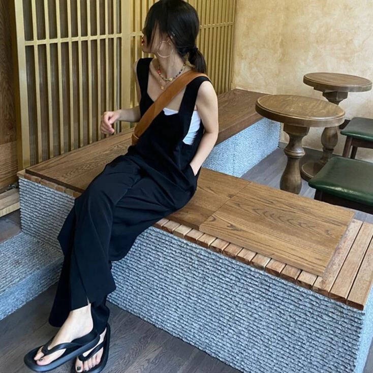 【單品/套裝】氣質減齡背心方領背帶連身褲兩件套裝-HaloBless