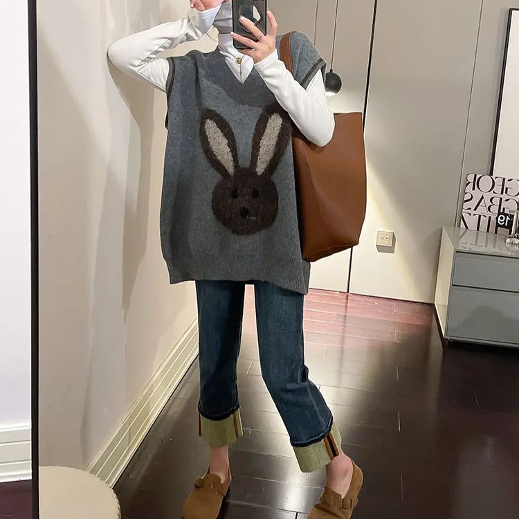 慵懶風韓版寬鬆顯瘦百搭針織馬甲-HaloBless