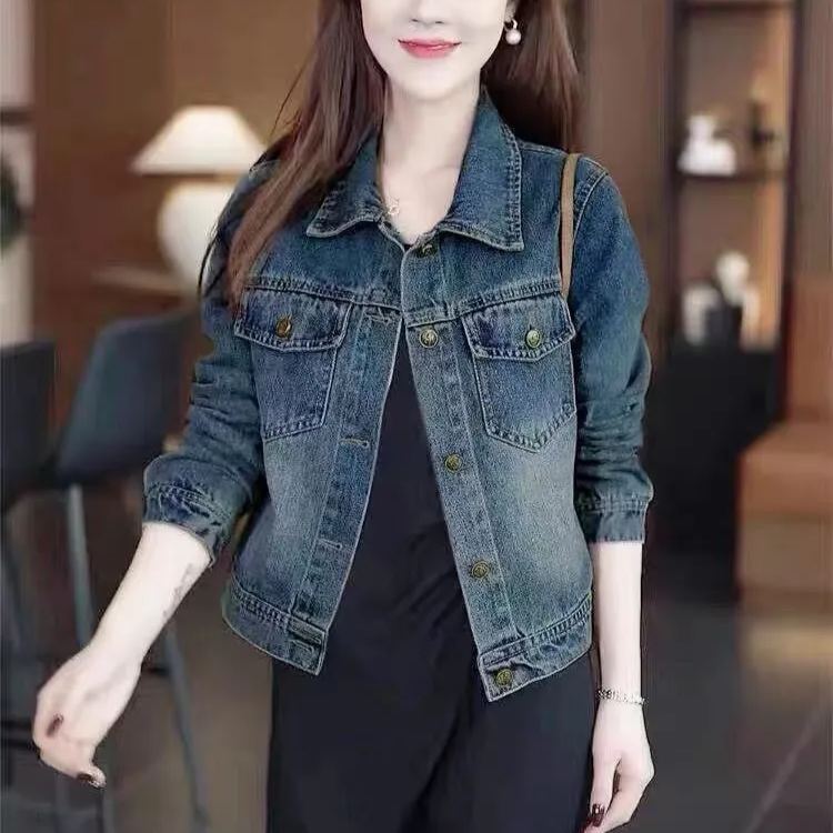 時尚休閒牛仔外套寬鬆短版夾克-HaloBless