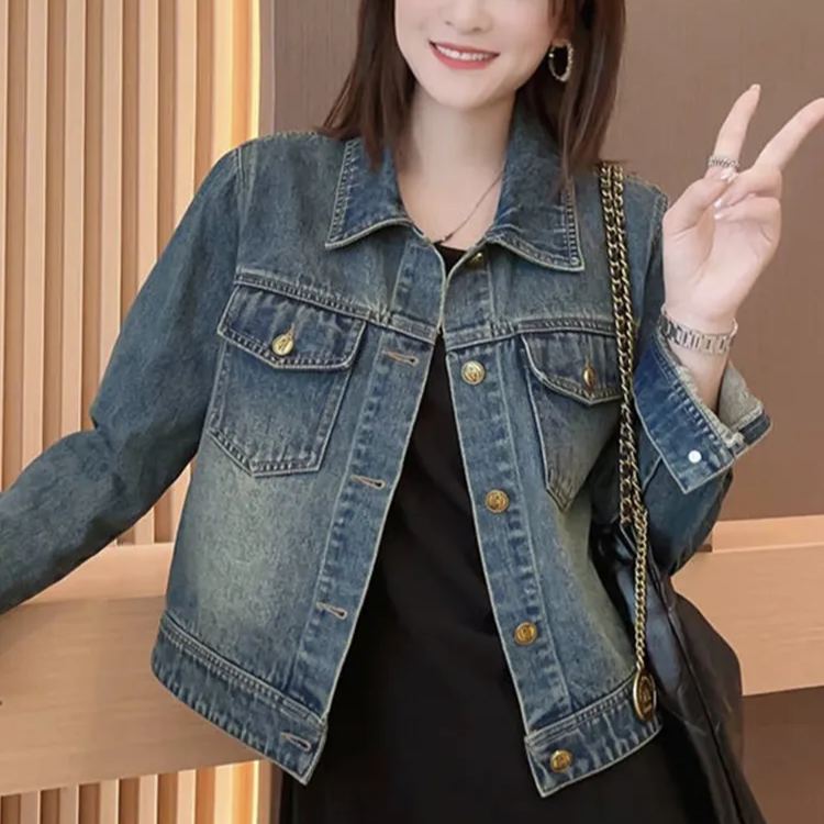 時尚休閒牛仔外套寬鬆短版夾克-HaloBless