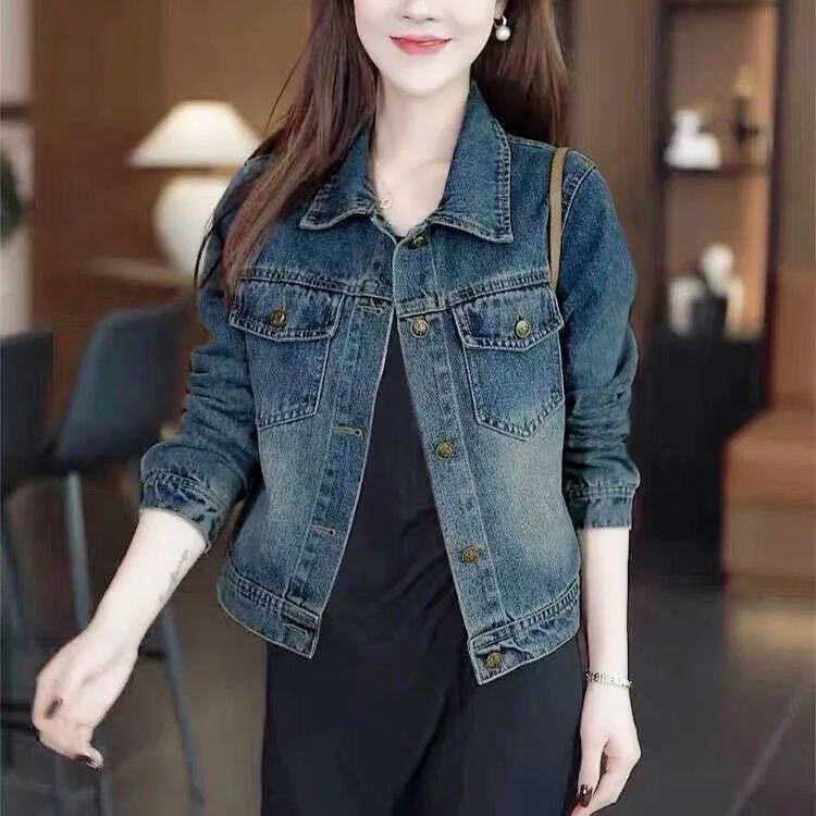 時尚休閒牛仔外套寬鬆短版夾克-HaloBless