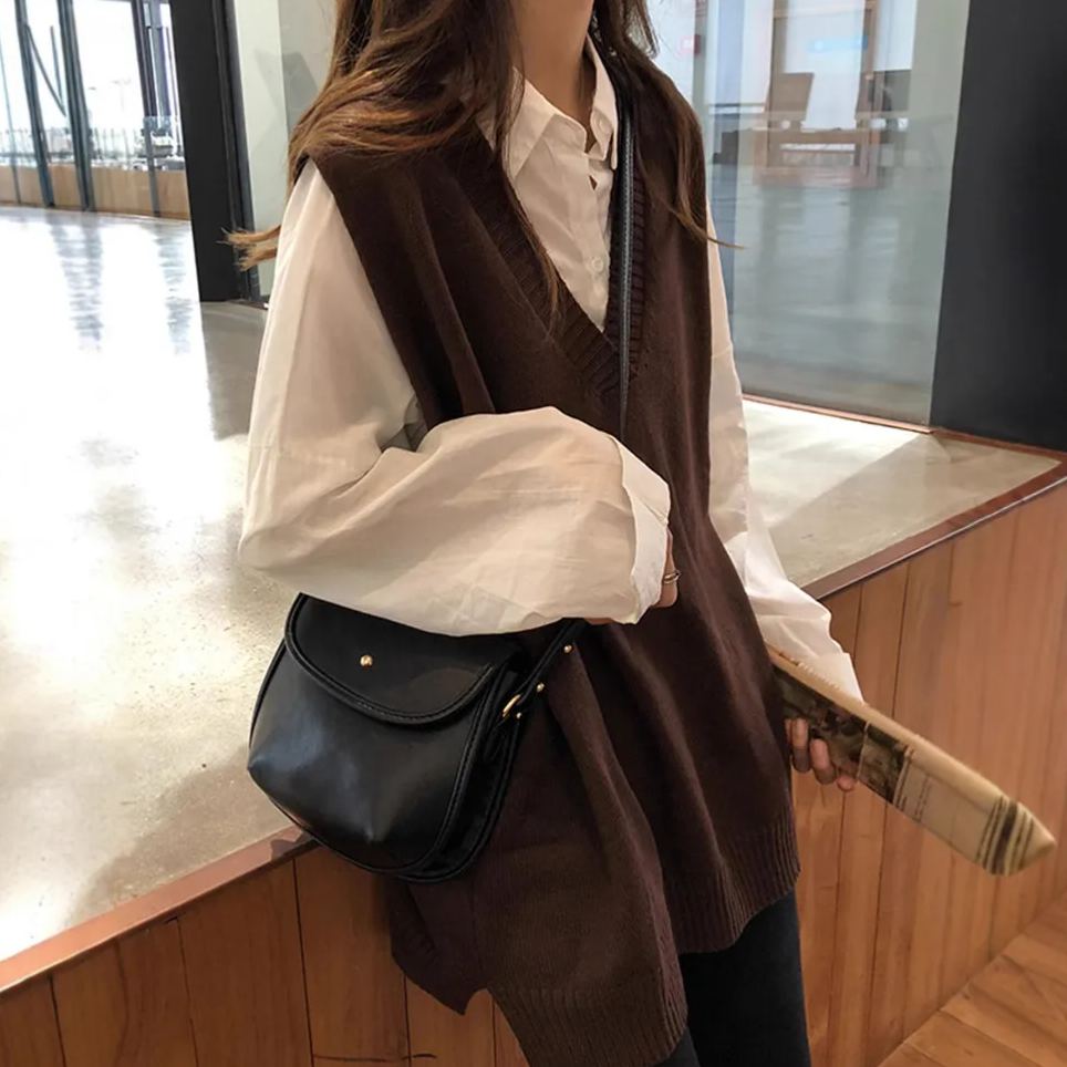 V領開叉百搭chic寬鬆顯瘦背心針織衫-HaloBless