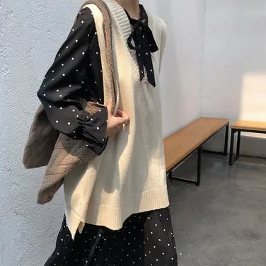 V領開叉百搭chic寬鬆顯瘦背心針織衫-HaloBless