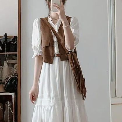 【單件/整套】波西米亞風連衣裙新款西部牛仔風兩件套裝-HaloBless