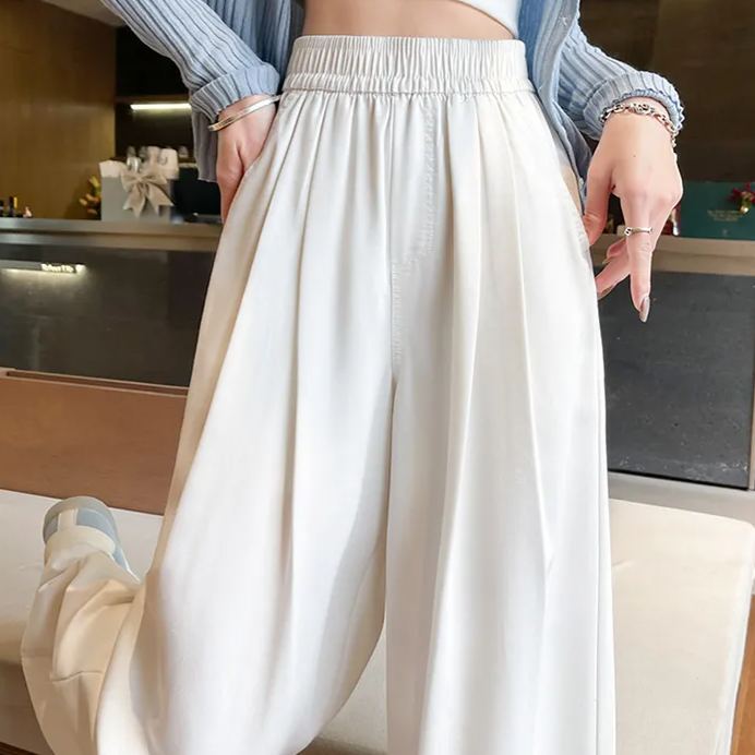 天絲垂感直筒寬鬆慵懶鬆弛感闊腿牛仔褲-HaloBless