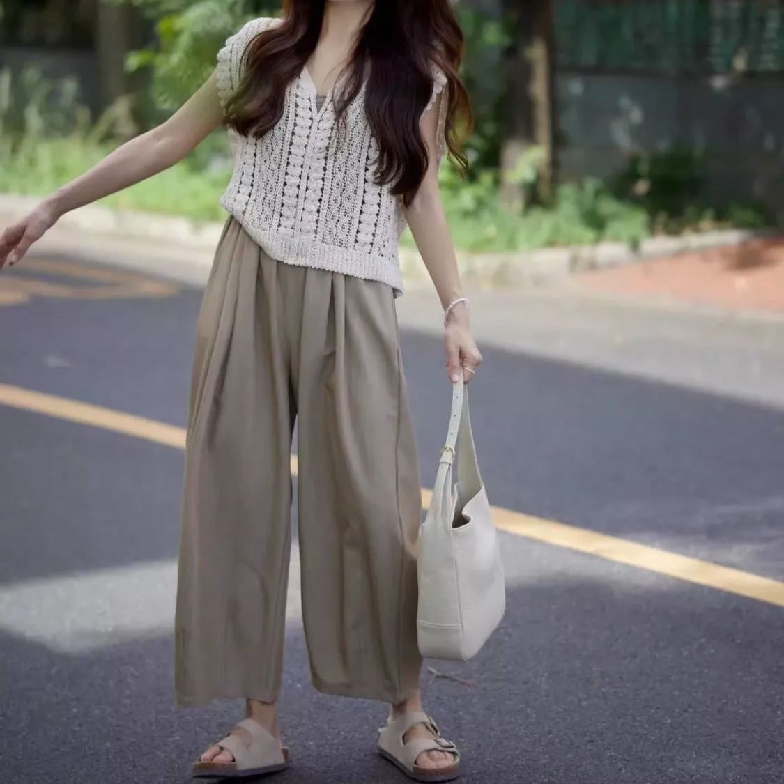 【單件/套裝】休閒顯瘦時尚港風高級韓系三件套裝-HaloBless