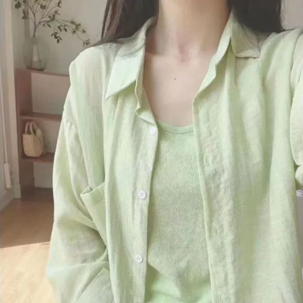 薄款微透天絲亞麻棉麻防曬襯衫-HaloBless