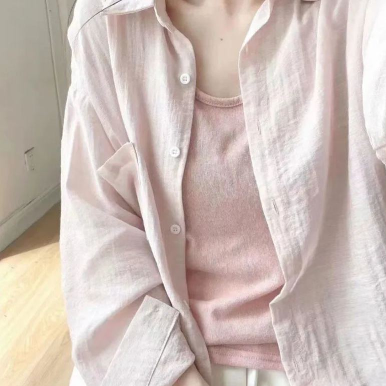 薄款微透天絲亞麻棉麻防曬襯衫-HaloBless