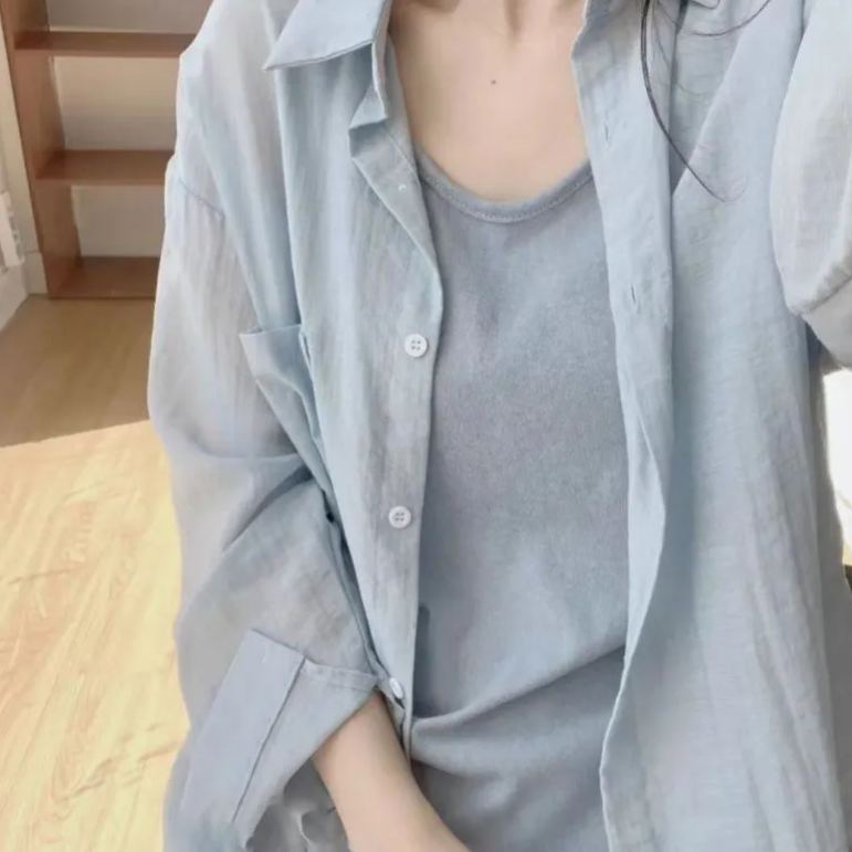 薄款微透天絲亞麻棉麻防曬襯衫-HaloBless