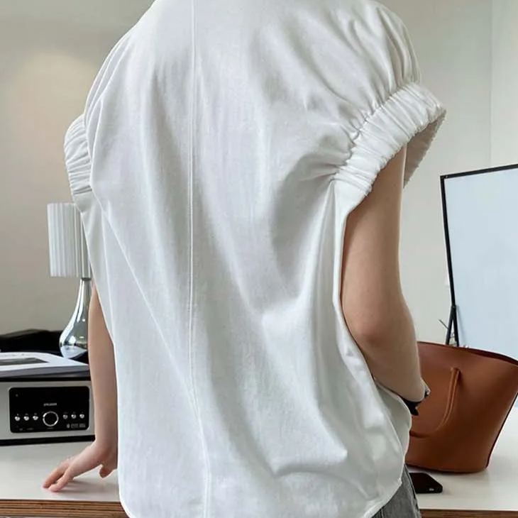 日韓系寬鬆設計感褶皺袖口T恤短袖-HaloBless