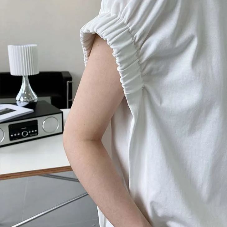 日韓系寬鬆設計感褶皺袖口T恤短袖-HaloBless