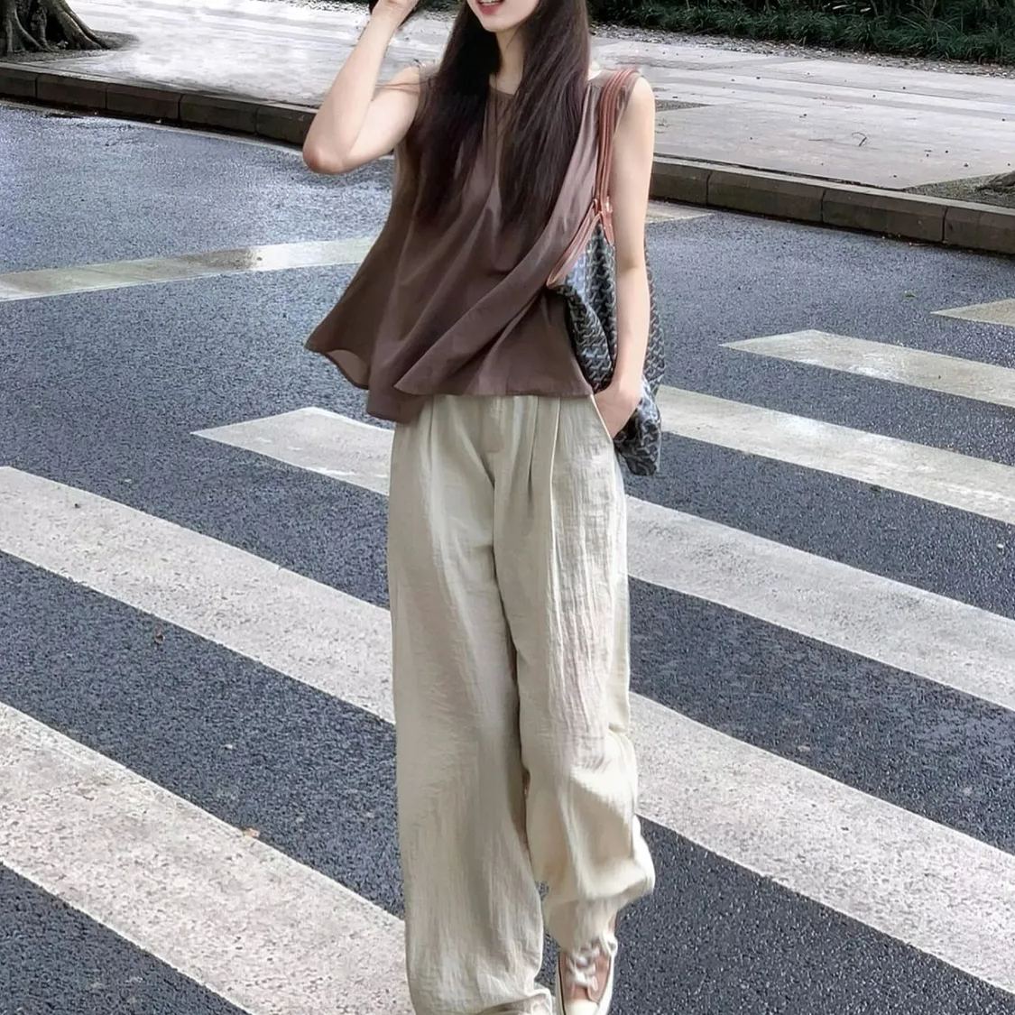 【單品/套裝】韓系復古港風上衣闊腿褲兩件套裝-HaloBless