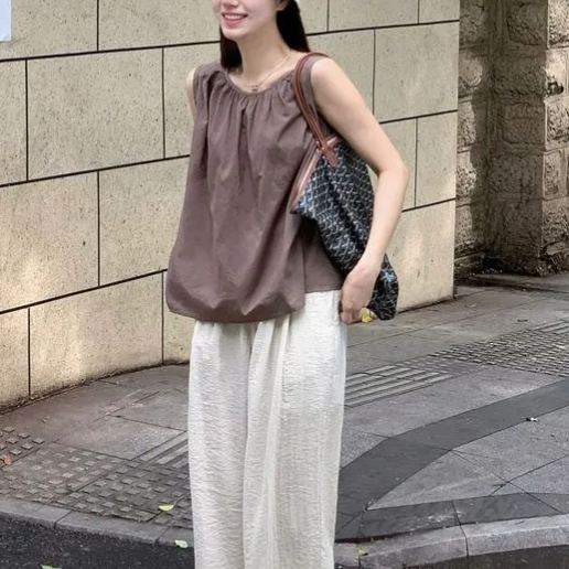 【單品/套裝】韓系復古港風上衣闊腿褲兩件套裝-HaloBless