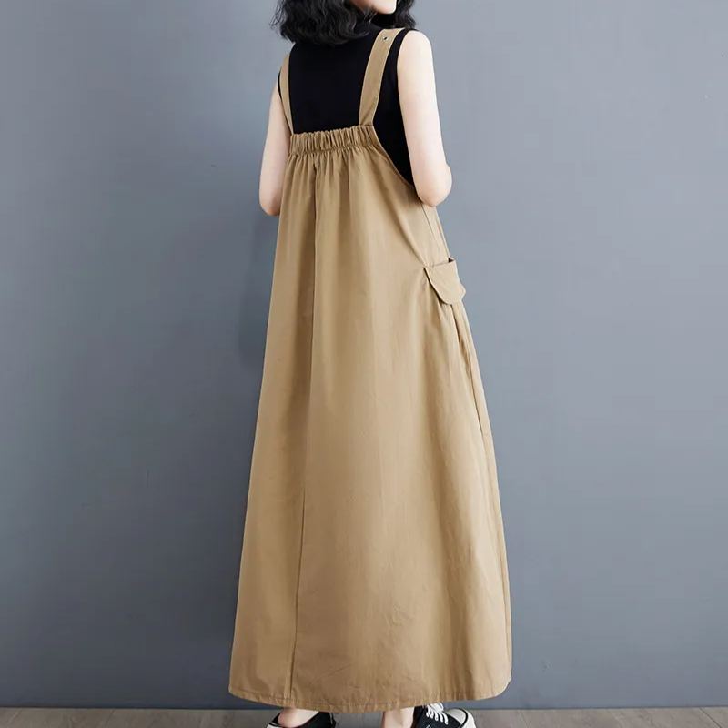 日韓簡約大碼寬鬆顯瘦氣質吊帶洋裝-HaloBless