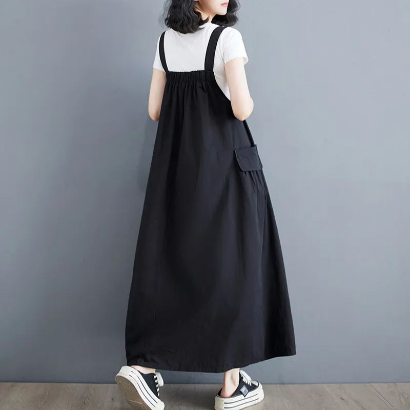 日韓簡約大碼寬鬆顯瘦氣質吊帶洋裝-HaloBless