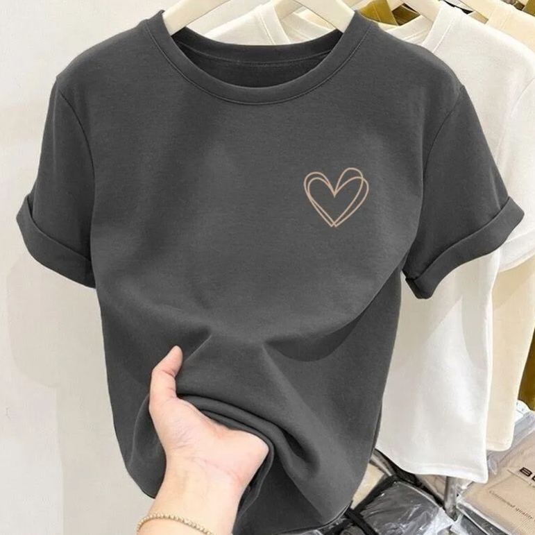 正肩純棉時尚簡約百搭減齡顯瘦短袖T恤-HaloBless