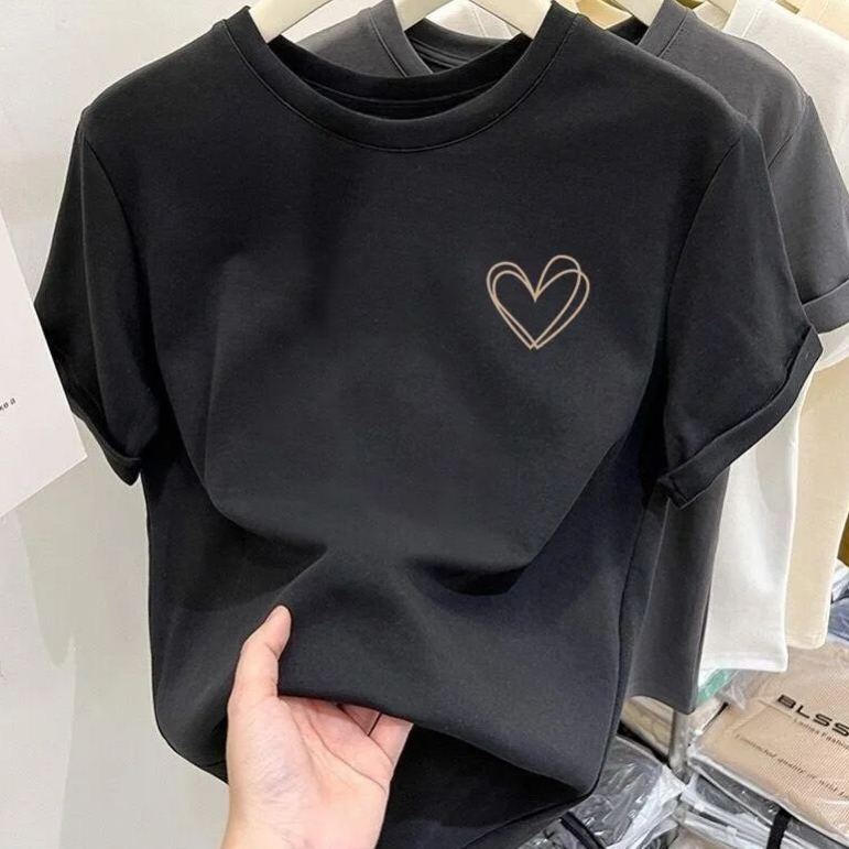 正肩純棉時尚簡約百搭減齡顯瘦短袖T恤-HaloBless