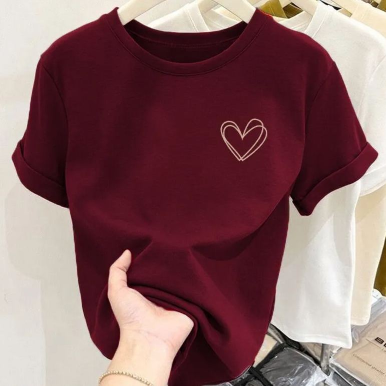 正肩純棉時尚簡約百搭減齡顯瘦短袖T恤-HaloBless