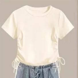 【單件/套裝】抽繩短袖t恤高腰牛仔褲兩件套裝