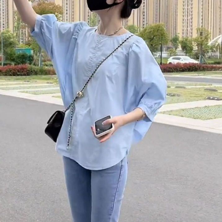 寬鬆顯瘦大碼木耳邊不規則設計感襯衫-HaloBless