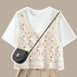 【單件/套裝】洋氣鏤空背心短袖顯瘦休閒短褲三件套裝-HaloBless