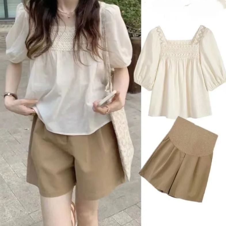 【套裝】小香風洋氣遮肚上衣時尚托腹褲兩件套裝-HaloBless