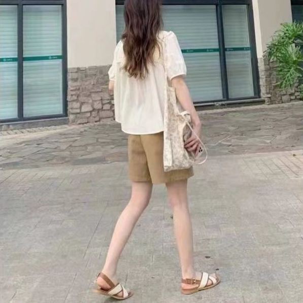 【套裝】小香風洋氣遮肚上衣時尚托腹褲兩件套裝-HaloBless