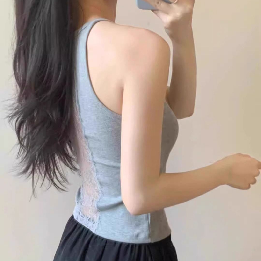 蕾絲帶胸墊外穿內搭顯瘦純棉美背吊帶-HaloBless