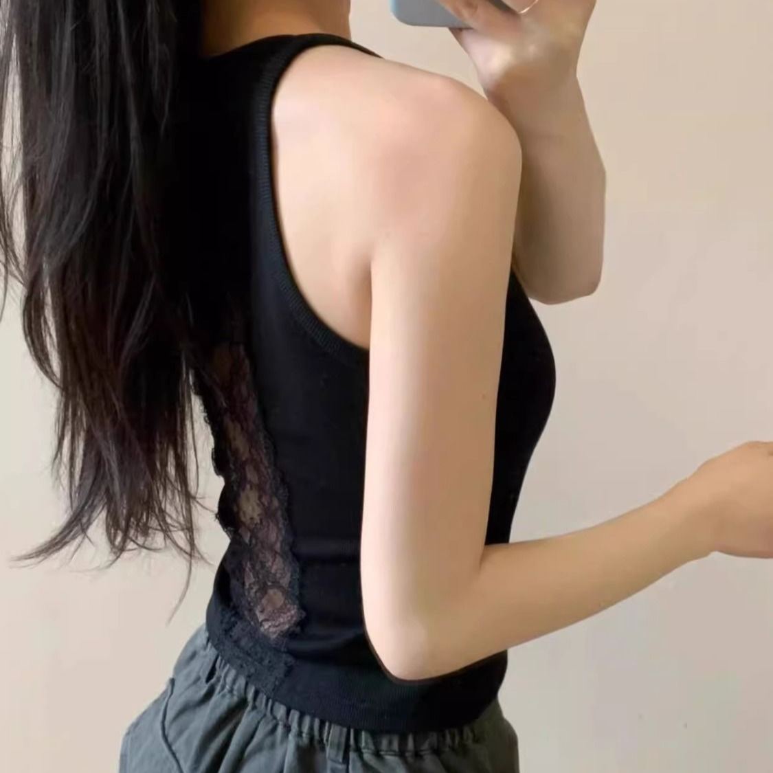 蕾絲帶胸墊外穿內搭顯瘦純棉美背吊帶-HaloBless