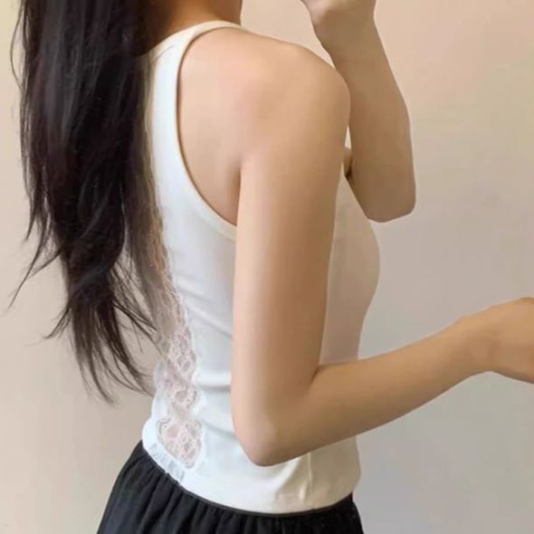 蕾絲帶胸墊外穿內搭顯瘦純棉美背吊帶-HaloBless