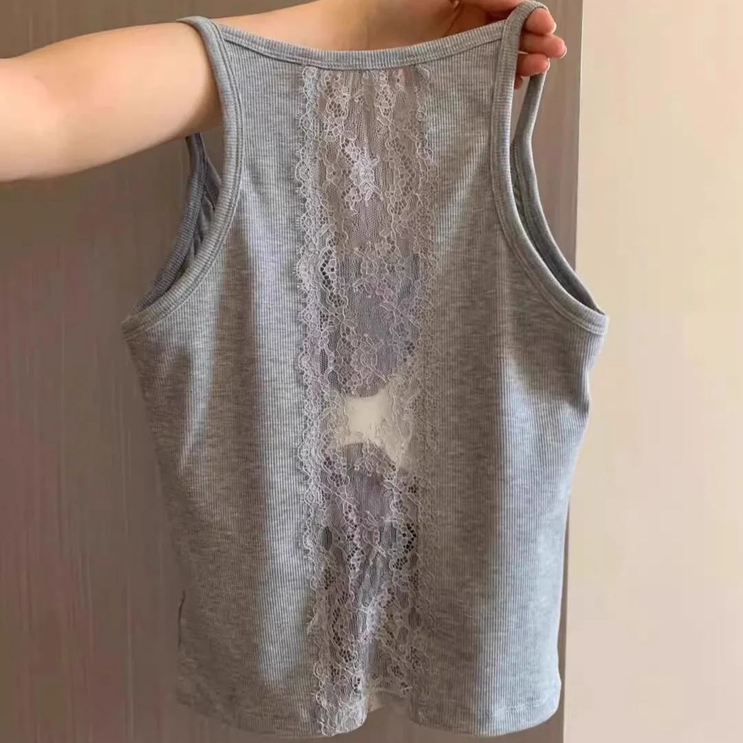 蕾絲帶胸墊外穿內搭顯瘦純棉美背吊帶-HaloBless