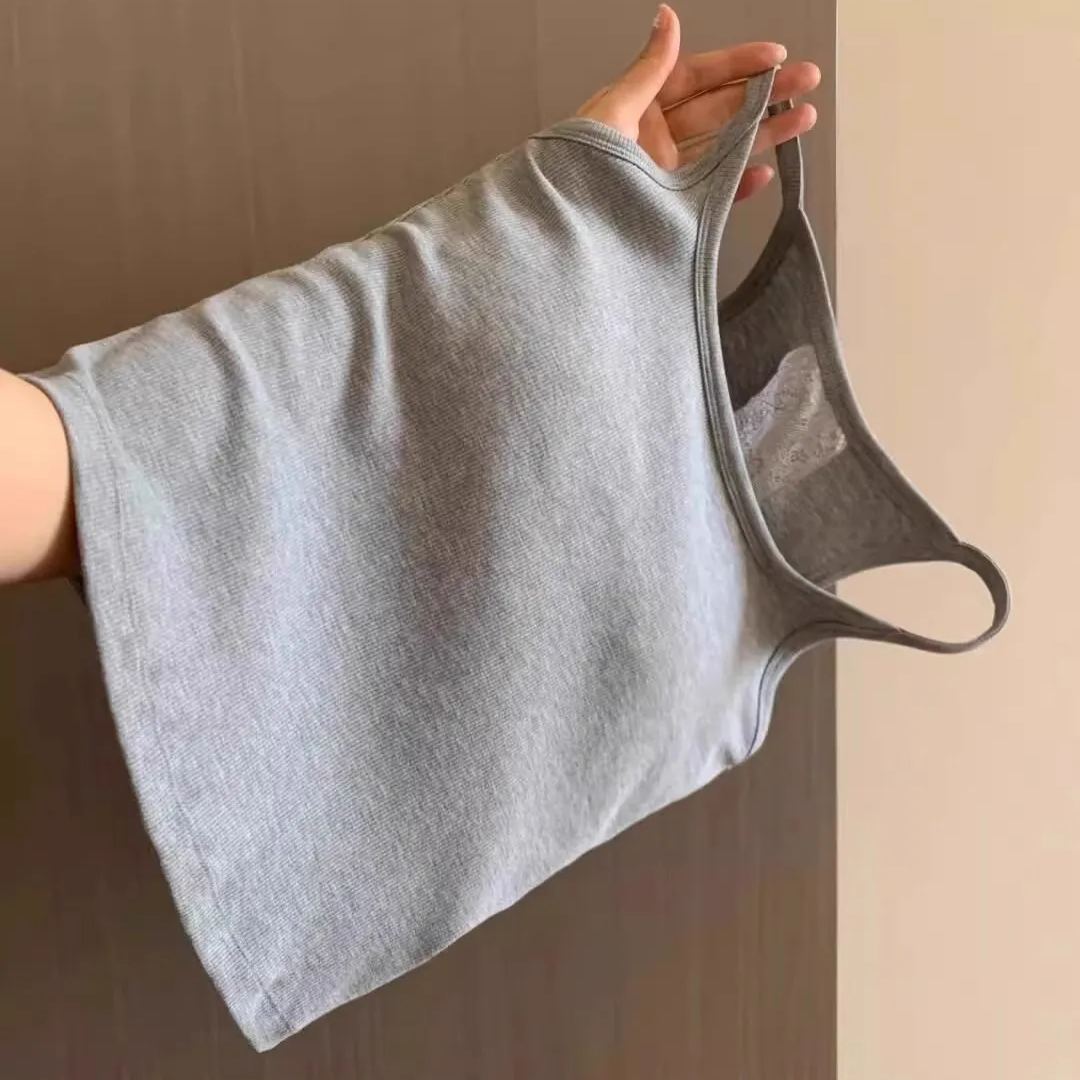 蕾絲帶胸墊外穿內搭顯瘦純棉美背吊帶-HaloBless