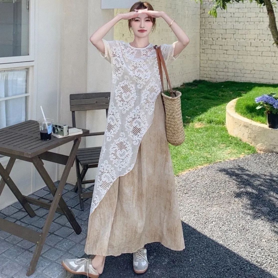 【單件/套裝】法式氣質蕾絲罩衫+大碼吊帶裙兩件套裝-HaloBless