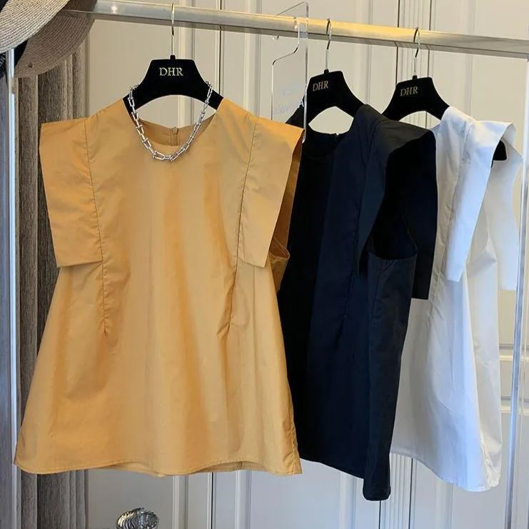 復古設計感韓版寬鬆顯瘦飛袖百搭襯衫-HaloBless