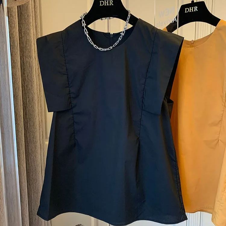 復古設計感韓版寬鬆顯瘦飛袖百搭襯衫-HaloBless