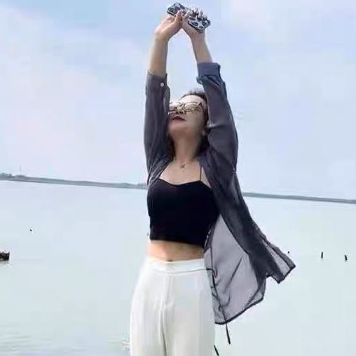 防曬冰絲透氣開衫長袖薄款雪紡襯衫-HaloBless