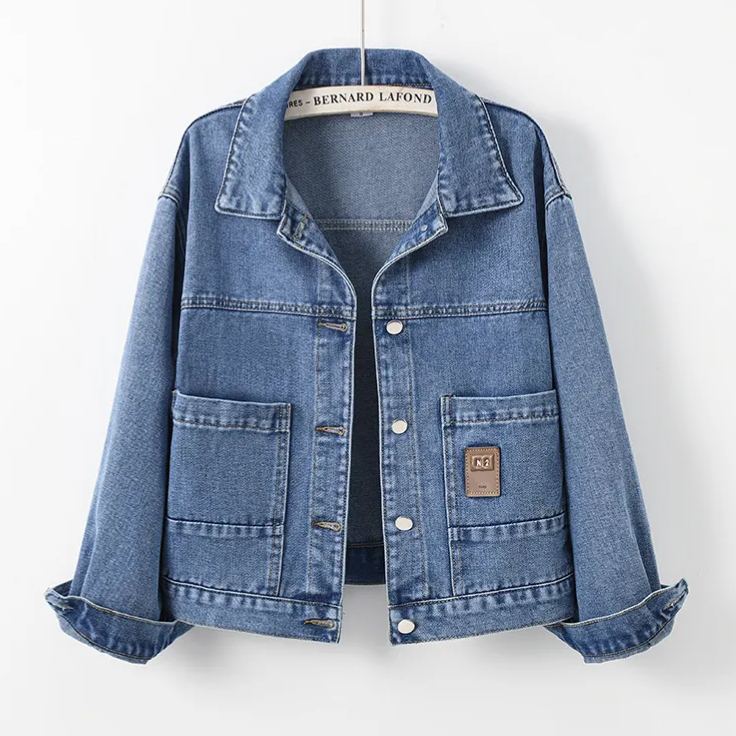 大碼短款寬鬆顯瘦網紅復古百搭牛仔外套-HaloBless