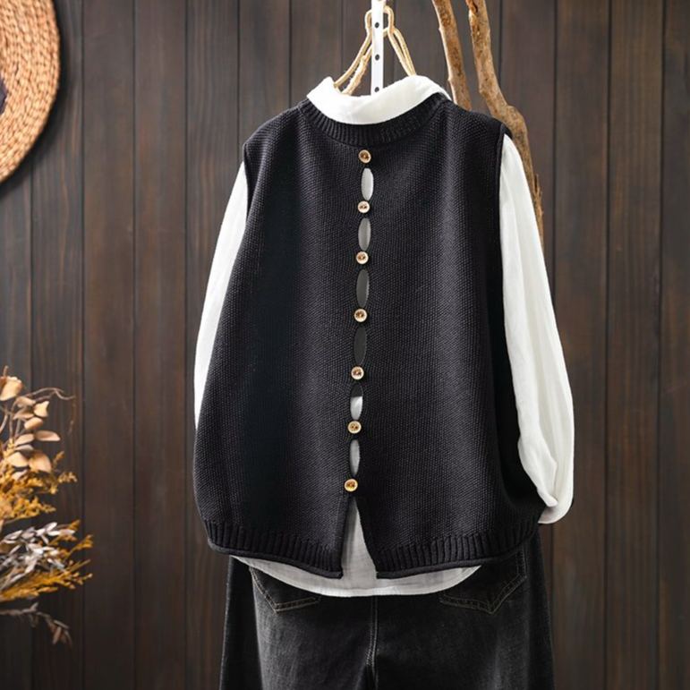 【單件/套裝】後背紐扣針織馬甲+寬鬆百搭襯衫疊穿兩件套裝-HaloBless